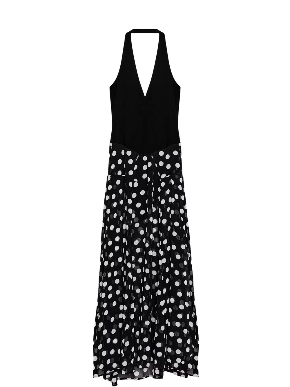Zara Black Halter Maxi Dress with White Polka Dot Skirt